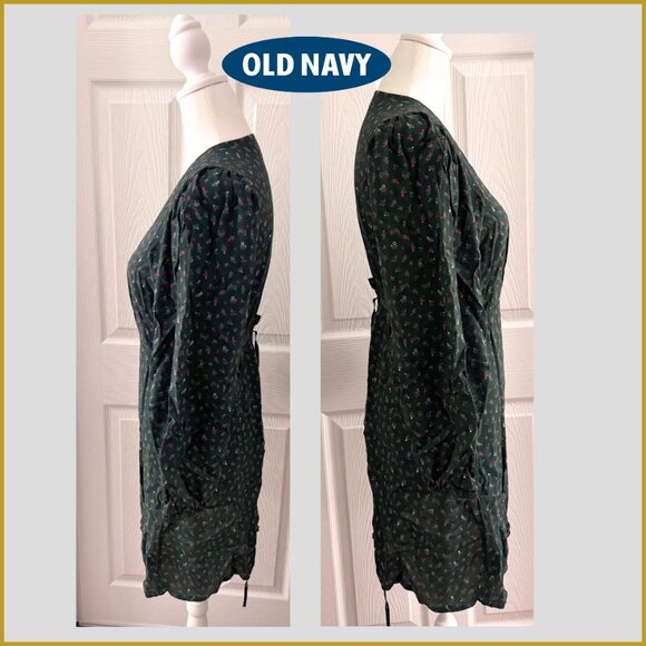 Old Navy Petite M Floral Wrap Dress Long Sleeve Dark Green | Size M - Picture 4 of 5